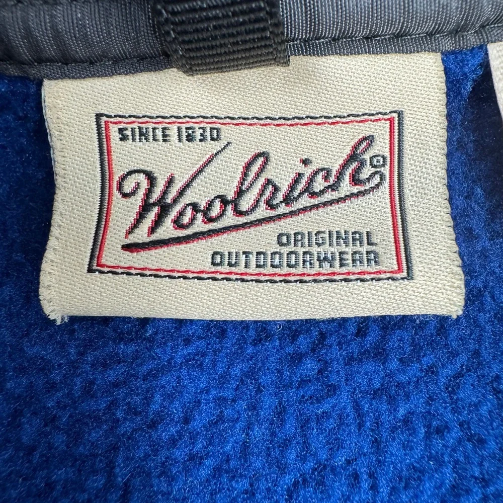 Woolrich Mens Fleece Pullover Jacket Blue Snap Collar‎ Large Outdoor